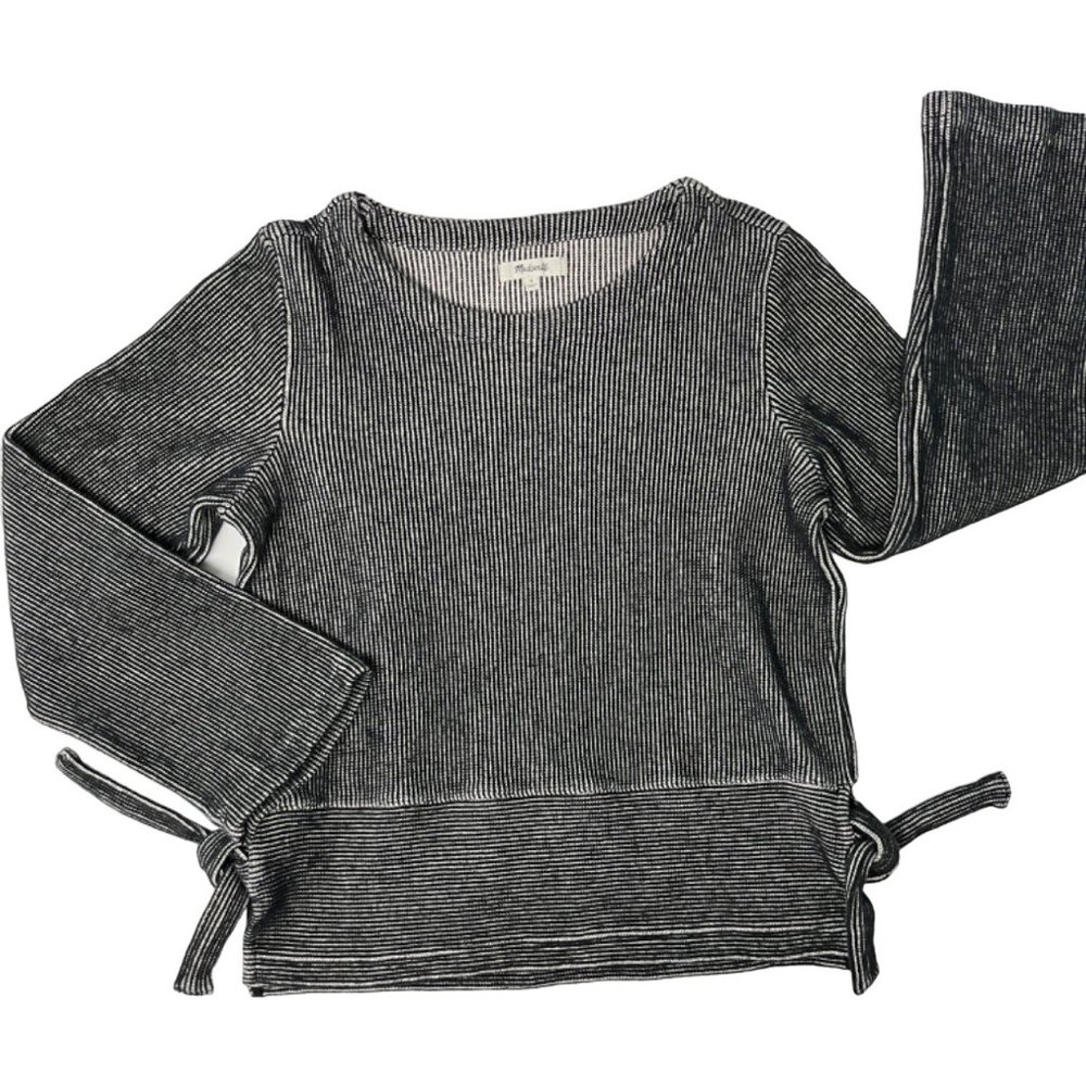 Madewell MEDIUM French Terry Side Tie Black White Stripe Sweatshirt Top - Picture 2 of 12